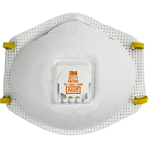 3M Particulate Respirator N95 Particulate Protection - White - Exhalation Valve, Adjustable Nose Clip, Braided Headband - 10 / Box (8511PB1A)