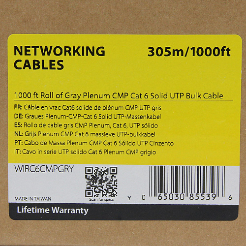 StarTech 1000 Ft Gray Plenum Cmp Cat6 Bulk Cable (WIRC6CMPGRY)