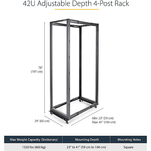 StarTech 42u 19in Open Frame Server Rack 22-40in (4POSTRACK42)