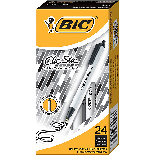 BIC Clic Stic Fashion Retractable Ball Point Pen, Black, 24 Pack 1 mm Pen Point - Retractable - Black Ink - 24 / Box (CSM241BLK)