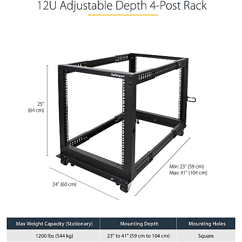 StarTech 12u 19in Open Frame Server Rack 22-40in (4POSTRACK12U)