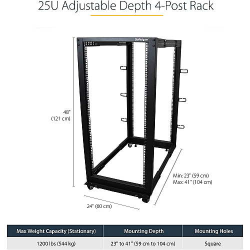 StarTech 25u Adjustable Depth 4 Post Server Rack (4POSTRACK25U)