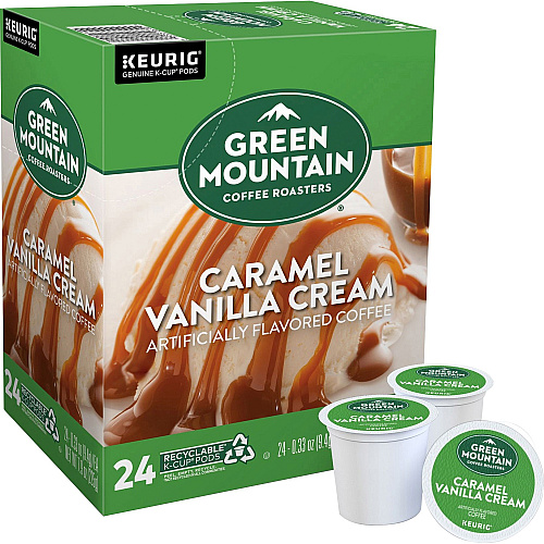 Green Mountain Coffee Roasters&reg; K-Cup Caramel Vanilla Cream Coffee Compatible with Keurig Brewer - Regular - Light - K-Cup - 24/Box - 4 / Carton (6700CT)
