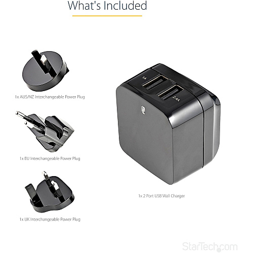 StarTech Dual Port Usb Wall Charger 17w / 3.4a (USB2PACBK)