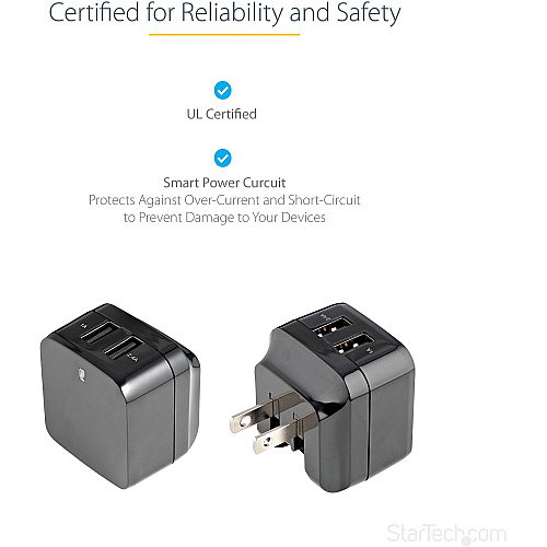 StarTech Dual Port Usb Wall Charger 17w / 3.4a (USB2PACBK)