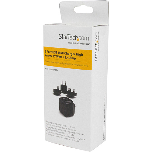 StarTech Dual Port Usb Wall Charger 17w / 3.4a (USB2PACBK)