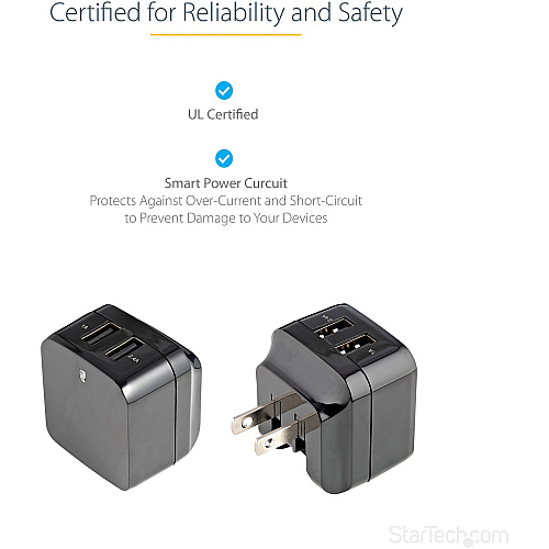 StarTech Dual Port Usb Wall Charger 17w / 3.4a (USB2PACBK)