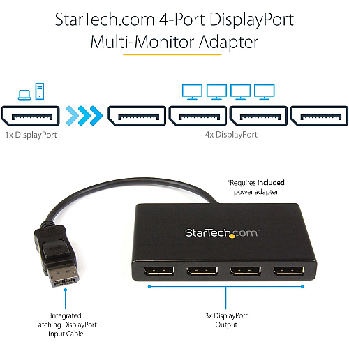 StarTech 4 Port Dp Multi Monitor Adapter Mst Hub (MSTDP124DP)