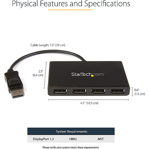StarTech 4 Port Dp Multi Monitor Adapter Mst Hub (MSTDP124DP)