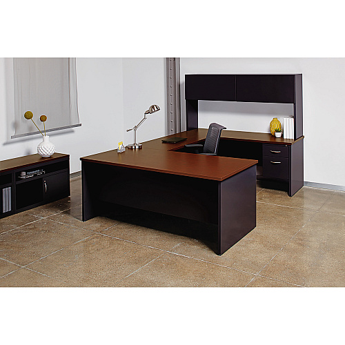 Lorell Walnut Laminate Commercial Steel Left-pedestal Credenza - 2-Drawer 72" x 24" , 1.1" Top - 2 x Box Drawer(s), File Drawer(s) - Single Pedestal on Left Side - Material: Steel - Finish: Walnut Laminate, Black (LLR79163)