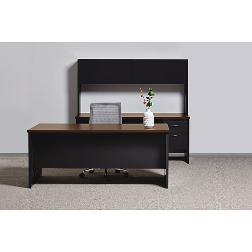 Lorell Walnut Laminate Commercial Steel Left-pedestal Credenza - 2-Drawer 72" x 24" , 1.1" Top - 2 x Box Drawer(s), File Drawer(s) - Single Pedestal on Left Side - Material: Steel - Finish: Walnut Laminate, Black (LLR79163)