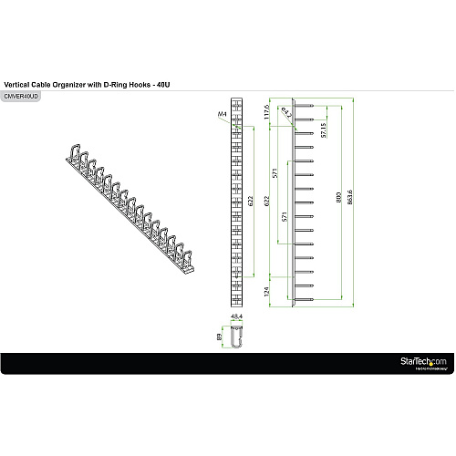 StarTech Cable Organizer 6ft Vertical D-ring (CMVER40UD)