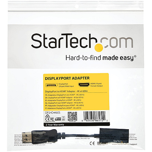 StarTech Displayport To Hdmi Adapter 4k 60hz (DP2HD4K60S)