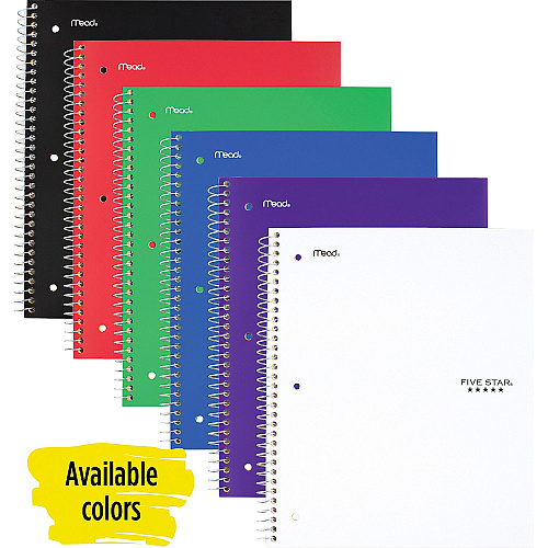 Acco Five Star Wirebound Wide Rule 1-Subject Notebook 100 Sheets - Wire Bound - Wide Ruled Front Ruling - 8" x 10 1/2" Sheet Size - Assorted Plastic Cover - 1 Each (05200)