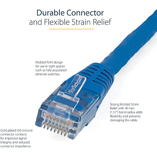 StarTech 7ft Cat6 Ethernet Cable Blue Cat 6 Poe (C6PATCH7BL)