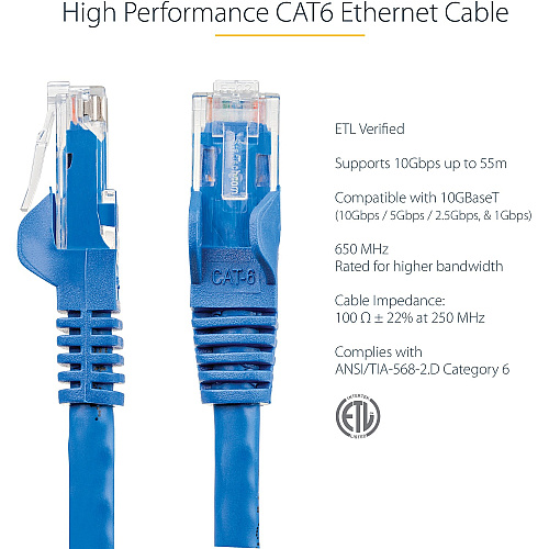 StarTech 4ft Cat6 Ethernet Cable Blue 100w Poe (N6PATCH4BL)