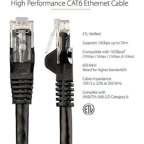 StarTech 20ft Cat6 Ethernet Cable Black 100w Poe (N6PATCH20BK)