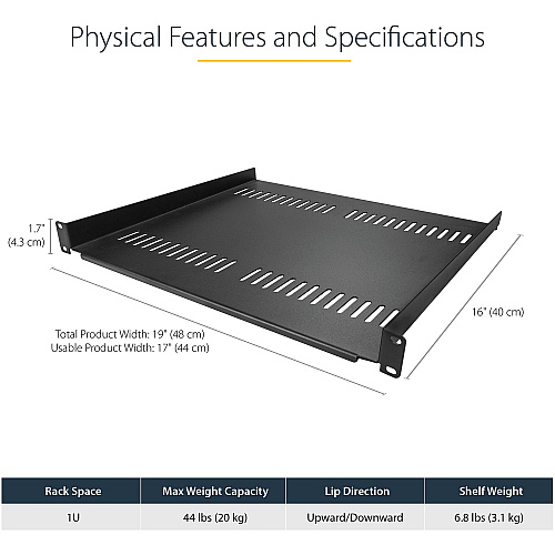 StarTech 1u Vented Server Rack Cabinet Shelf 16in (CABSHELF116V)