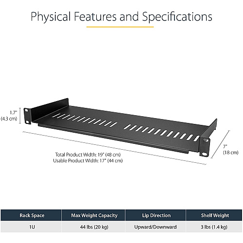 StarTech 1u Vented Server Rack Cabinet Shelf 7in (CABSHELF1U7V)