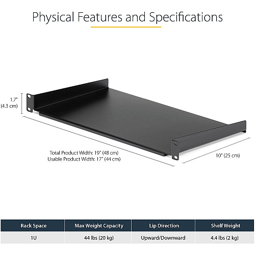 StarTech 1u Server Rack Cabinet Shelf 10in Deep (CABSHELF1U10)