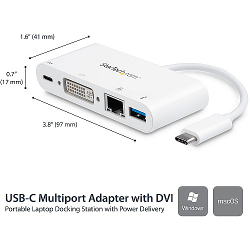 StarTech Usb C Multiport Adapter Dvi-d/pd/gbe/usb (DKT30CDVPD)