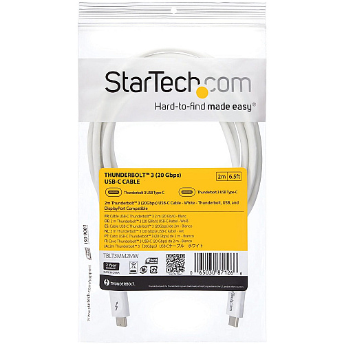 StarTech Thunderbolt 3 Cable 2m 20gbps White (TBLT3MM2MW)