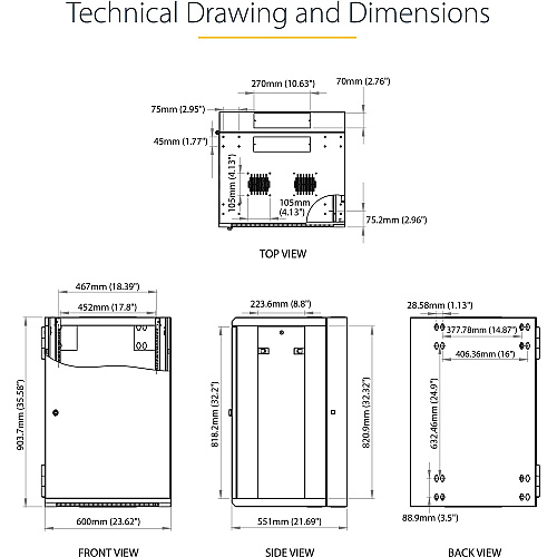 StarTech 18u Wall Mount Network Cabinet 16in Deep (RK1820WALHM)