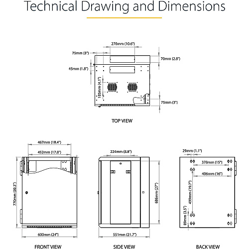StarTech 15u Wall Mount Network Cabinet 16in Deep (RK1520WALHM)