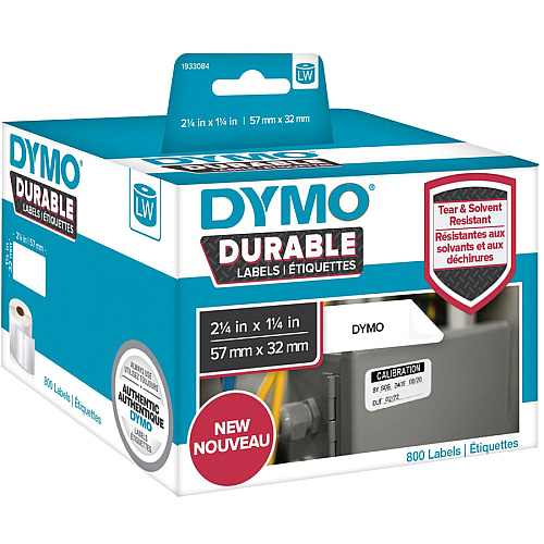 Dymo LW Durable Labels Height x 2 1/4" Width x 1 17/64" Length - Rectangle - White - Plastic - 1 Each - Water Resistant (1933084)