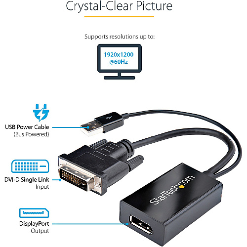 StarTech Dvi To Displayport Adapter - Usb Power (DVI2DP2)