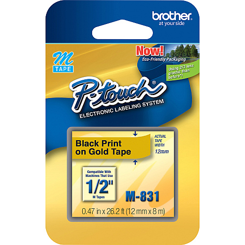 Brother P-touch Nonlaminated M Series Tape Cartridge 1/2" - Rectangle - Black - 3 / Bundle (M831BD)