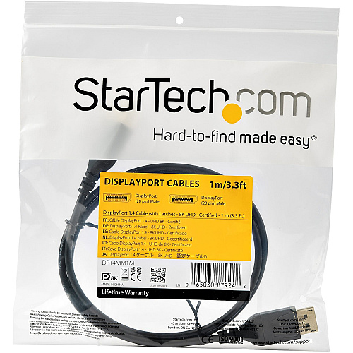 StarTech 3ft Certified 8k Displayport 1.4 Cable (DP14MM1M)