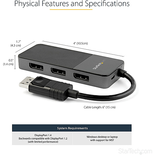 StarTech Dp 1.4 To 3 Dp Multi Monitor Adapter Mst (MST14DP123DP)