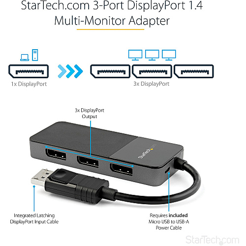 StarTech Dp 1.4 To 3 Dp Multi Monitor Adapter Mst (MST14DP123DP)