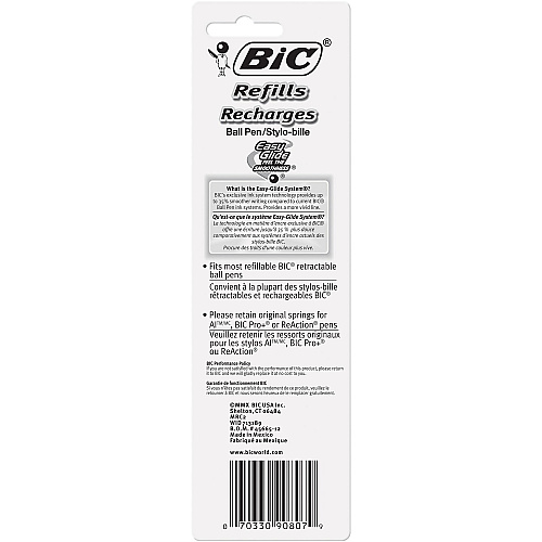 BIC Easy Glide 1.0mm Ball Pen Refills Medium Point - Black Ink - Smooth Writing - 2 / Pack (MRCP2BK)