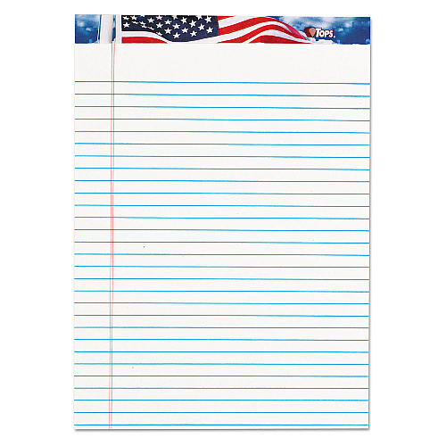 TOPS American Pride Writing Pad, Wide/Legal Rule, Red/White/Blue Headband, 50 White 8.5 x 11.75 Sheets, 12/Pack (75140)