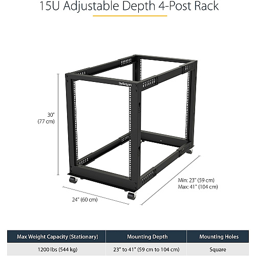 StarTech 15u 19in Open Frame Server Rack 22-40in (4POSTRACK15U)