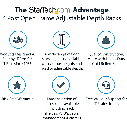 StarTech 15u 19in Open Frame Server Rack 22-40in (4POSTRACK15U)