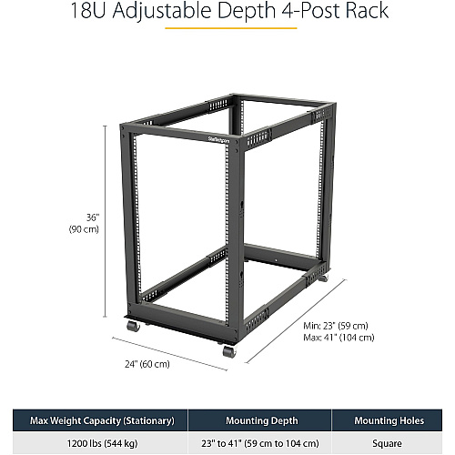StarTech 18u 19in Open Frame Server Rack 22-40in (4POSTRACK18U)