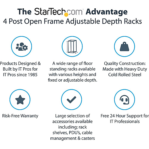 StarTech 8u 19in Open Frame Server Rack 22-40in (4POSTRACK8U)