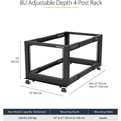 StarTech 8u 19in Open Frame Server Rack 22-40in (4POSTRACK8U)