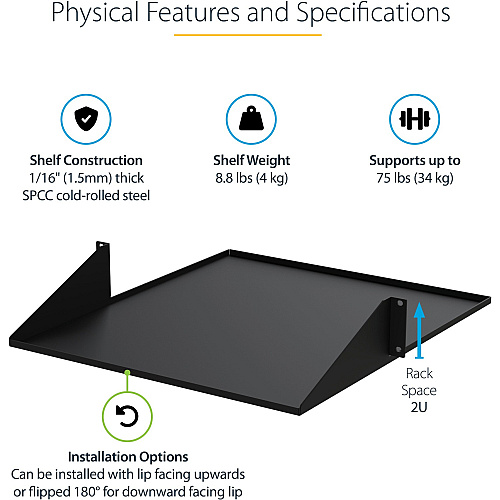 StarTech 2u 19in 2 Post Network Rack Shelf (CABSHF2POST2)