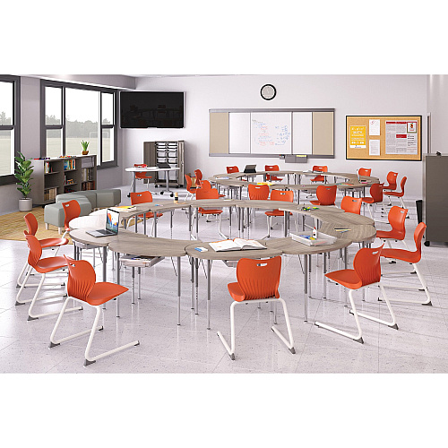 HON Build Series Wisp Shape Tabletop Half Round Top - 25" to 34" Adjustment x 54" Width x 30" Depth - Sterling Ash - 1 Each (SN3054ENLS1K)