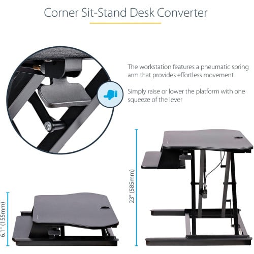 StarTech Corner Sit Stand Desk Converter with Keyboard Tray, Large
