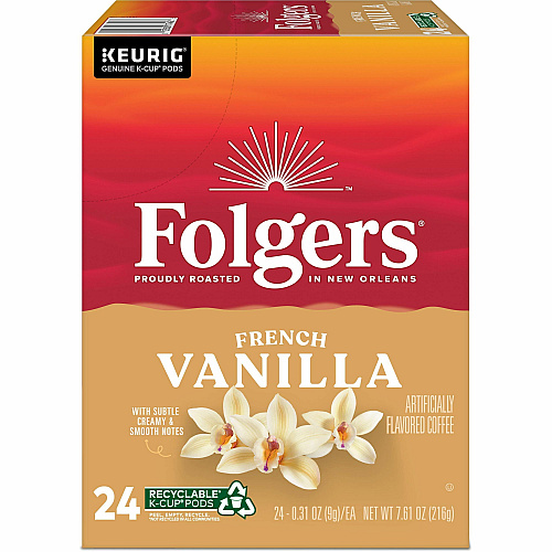 Folgers Folger K-Cup French Vanilla Coffee Compatible with Keurig K-Cup Brewer - Medium - 24 K-Cup - K-Cup - French Vanilla, Creamy Vanilla, Arabica - Kosher - 24 / Box (7462)
