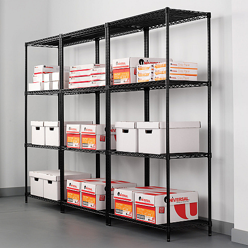 Alera NSF Certified Industrial Four-Shelf Wire Shelving Kit, 36w x 24d x 72h, Black (ALESW503624BL)