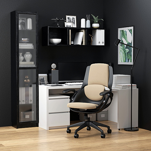 all33 BackStrong C1 Task Chair Tan Fabric Seat - Black Frame - 5-star Base - Black, Tan - Armrest - 1 Each (BSBTF50510)