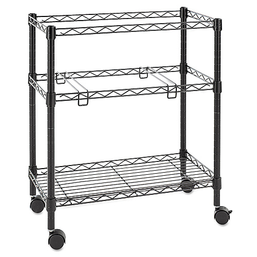 Alera Two-Tier File Cart for Front-to-Back + Side-to-Side Filing, Metal, 1 Shelf, 3 Bins, 26" x 14" x 29.5", Black (ALEFW601426BL)