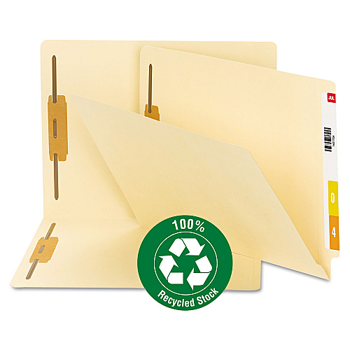 Smead Recycled Manila End Tab Fastener Folders, 0.75" Expansion, 2 Fasteners, Letter Size, Manila Exterior, 50/Box (34160)