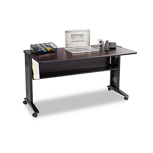 Safco Mobile Computer Desk with Reversible Top, 53.5" x 28" x 30", Mahogany/Medium Oak/Black (1933)